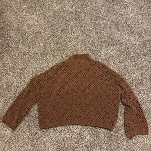 POL || Brown Loose Knit Mockneck Boho Chenille Sweater Size L